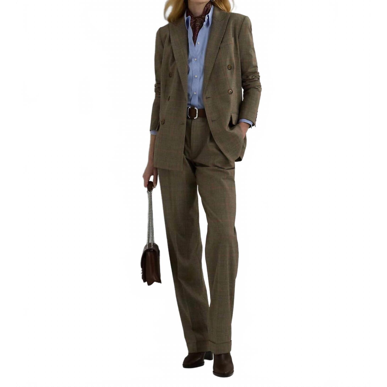 New Polo Ralph Lauren Glen Check Double-Breasted Wool Blazer In Brown Multi